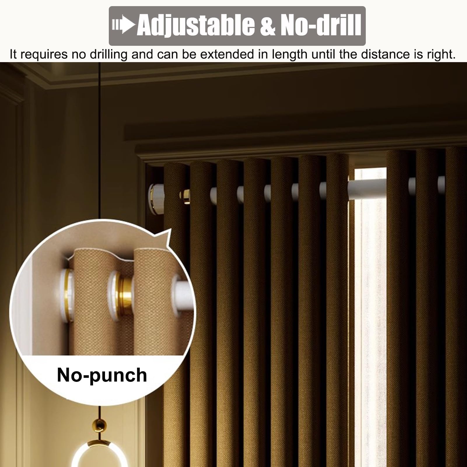 Barra Armario Tubo de Soporte Decorativo para Perchero de Ropa para Casa de Alquiler, Soporte de Acero para Colgar Cortinas en la Entrada, Armario Retráctil Tubo Extensor(Yellow,210-300cm(82.6-118in))