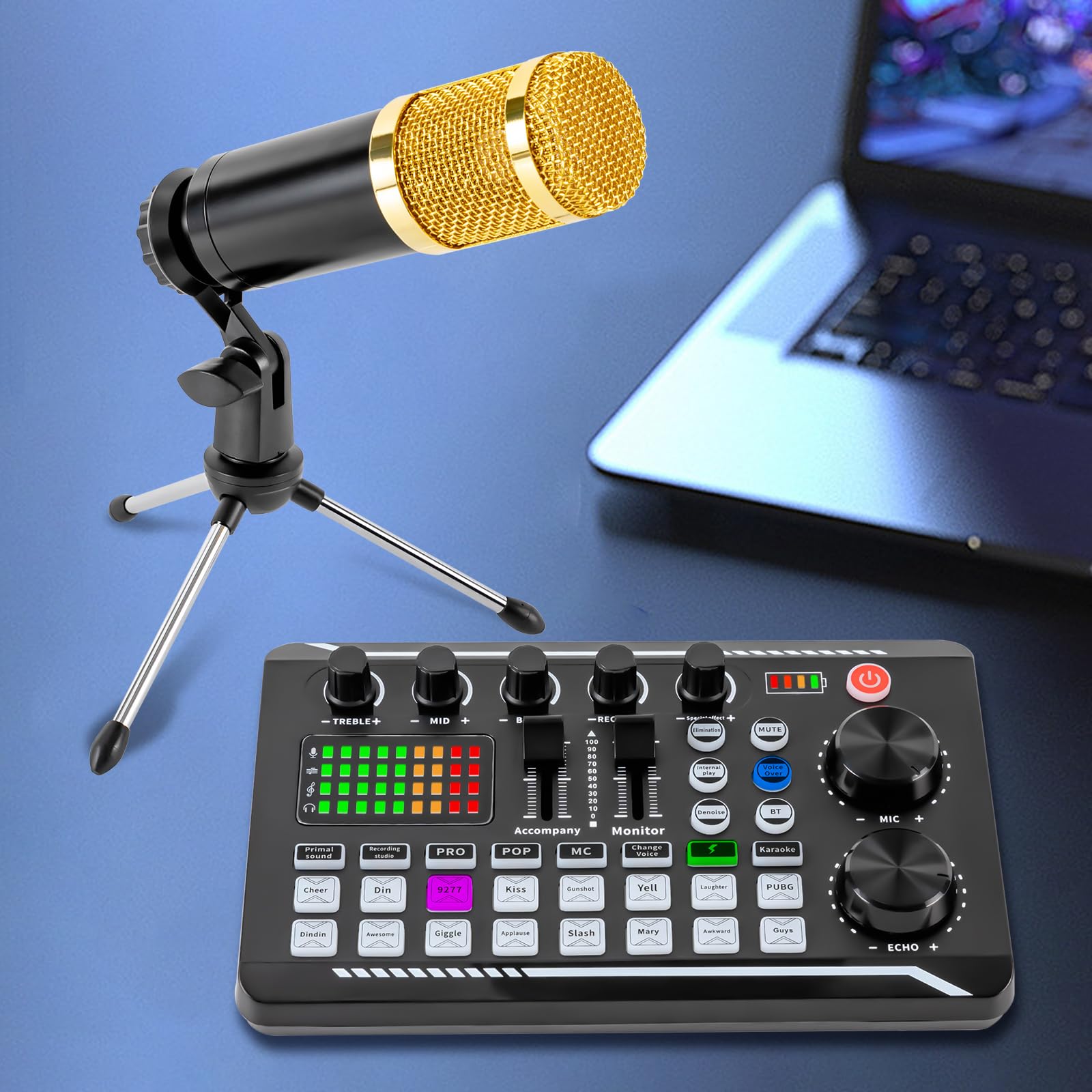 Professioneller Audio Mixer mit Mikrofon Mischpulte, Mehreren Soundeffekten, Kompatibel mit PC und Mac, Mobiltelefone, Soundboard für Aufnahme, Spiele, Podcasts, DJs