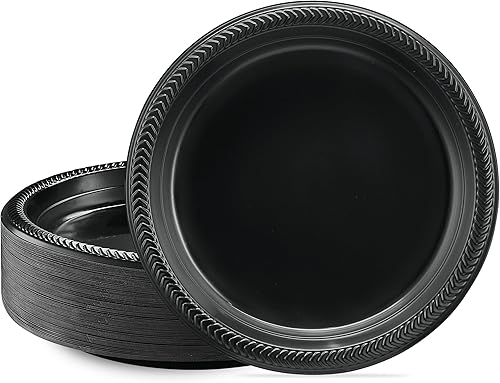 Miniatura 8 de PLASTICPRO 400 platos negros de plástico ligeros de 9 pulgadas, platos negros desechables para fiestas y bodas