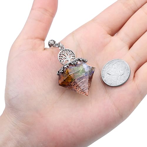 Miniatura 2 de Péndulo de cristal curativo de 7 chakras para radiestesia, árbol de la vida, 6 facetas de orgonita puntiaguda, péndulo Scrying Dowser Orgón