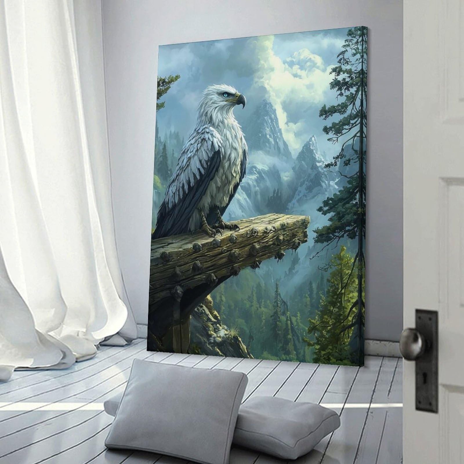 Junmoney Frame-Style-6 Decorative Wall Artwork Eagle On Mountaintop, 20X30inch(50X75cm), For New Homes, Bedrooms Or Workspaces, Canvas Artwork With Gifting Potential