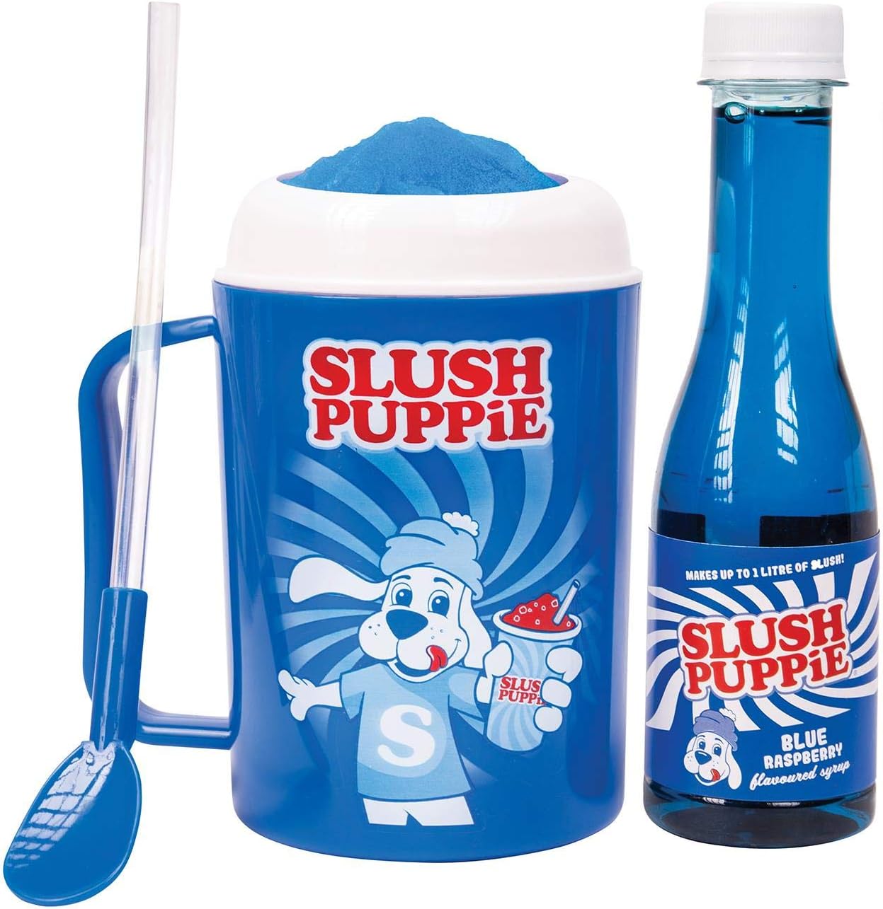 Slush puppie Slushie Making Cup with Blue Raspberry Syrup Official Slush Puppy, Blue/red/White, 1769