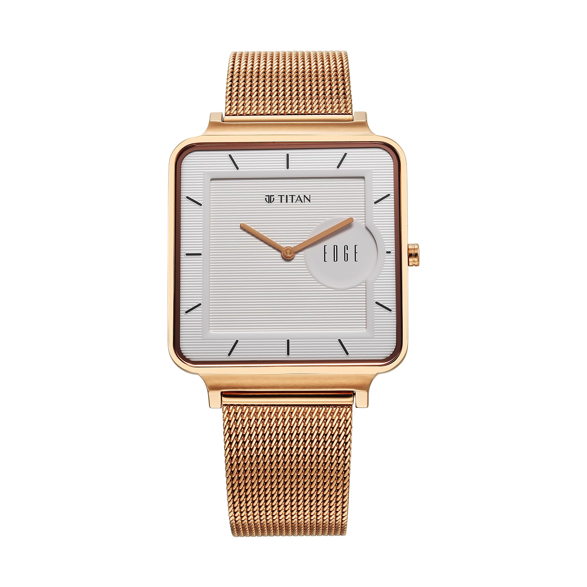EDGEEDGE Titan Quad Quartz Analog White Dial Rose Gold Stainless Steel Strap Watch for Men - NT10017WM01