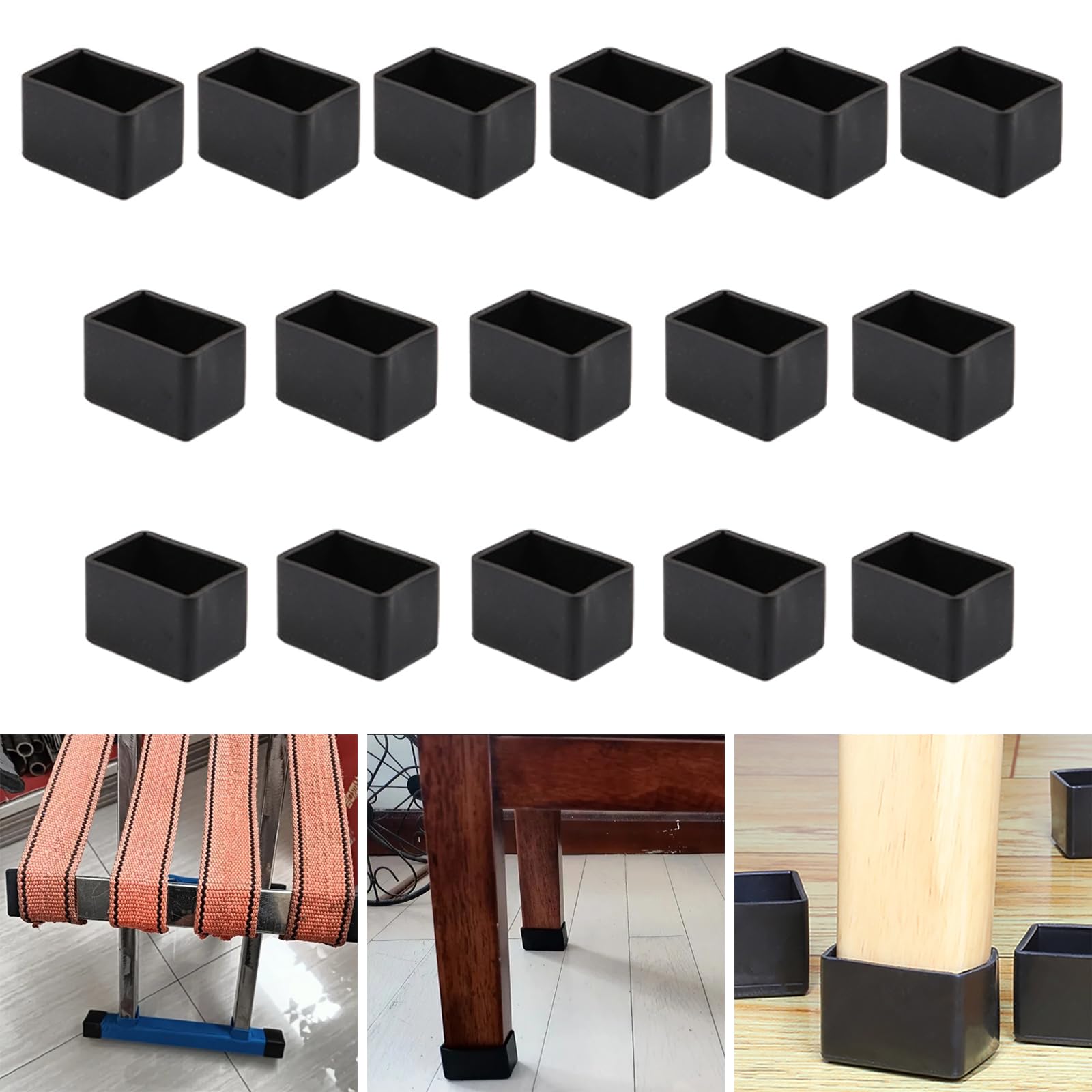 Skypro Black 16Pcs Rectangle 25X38mm Silicone Chair Leg Floor Protector, Chair Leg Caps, Furniture Foot Protectors, Stool Leg Caps To Prevent Hardwood Floor Scratches And Reduce Noise