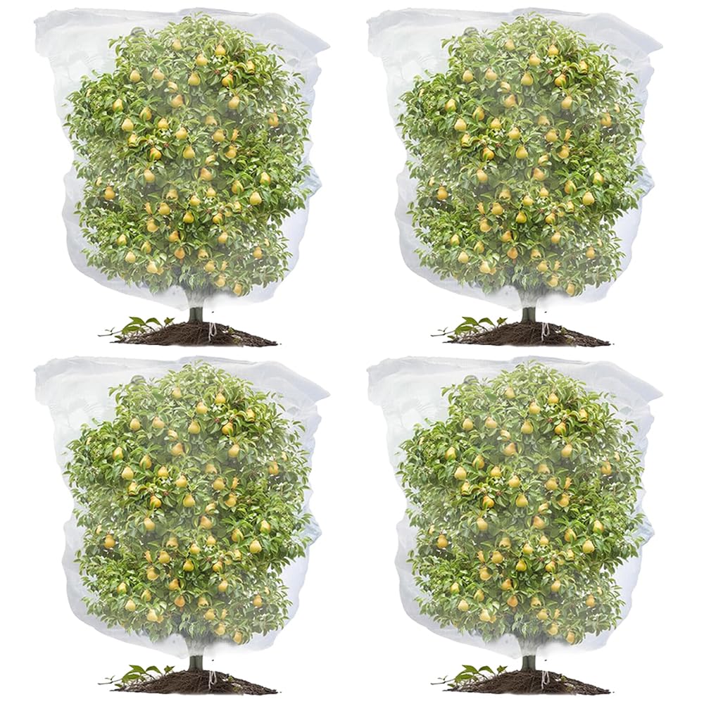 4PCS Fruit Tree Netting Bird Protection, Bird Netting for Garden, Insect Mesh Net with Drawstring, Plants Fine Mesh Cover Nets for Vegetables Fruit Strawberry Bush (120 * 140cm)