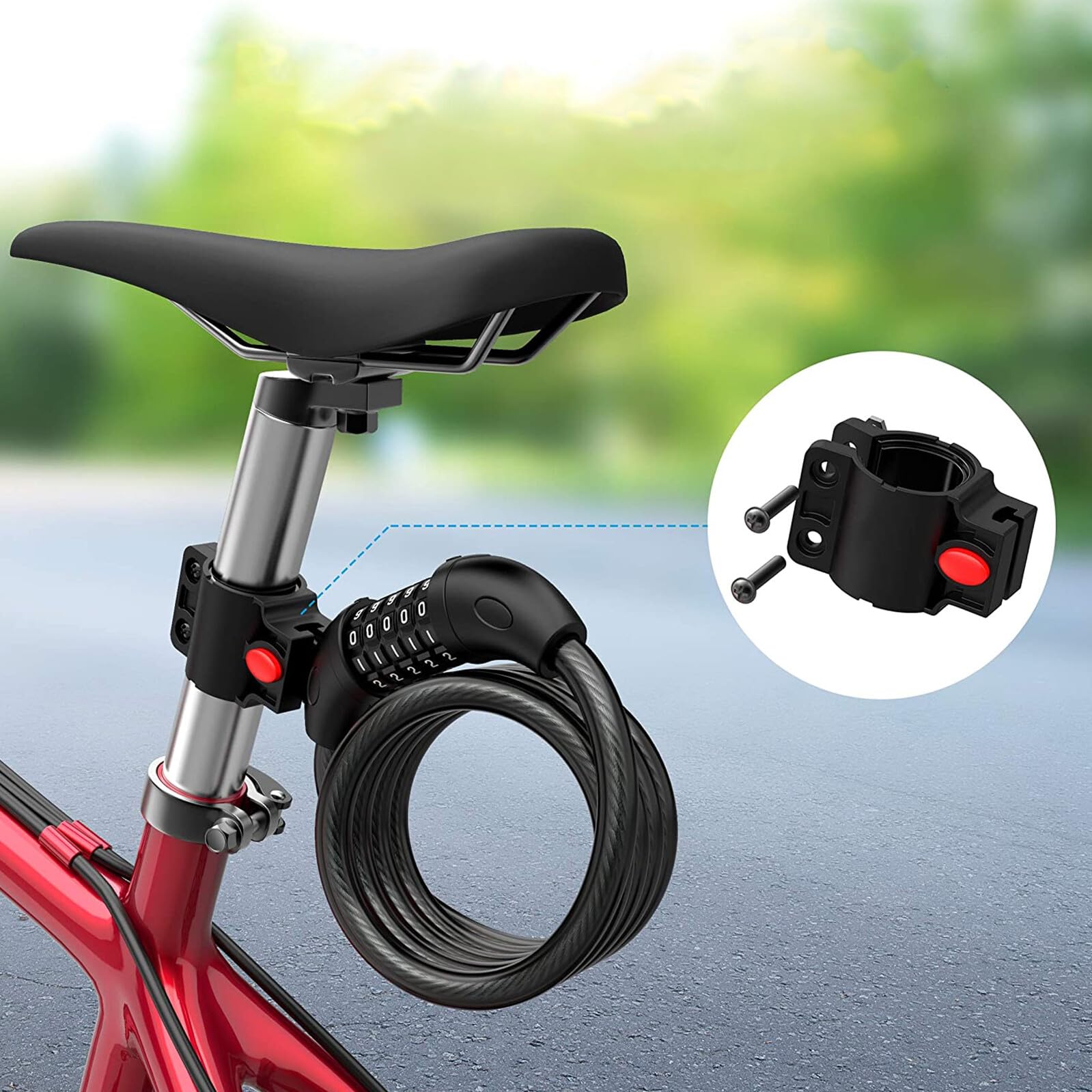 Lucchetto Bici con Combinazione Antifurto Flessibile in Rivestito Chiave Resistente Taglio Accessorio Sicurezza per Bicicletta Bike