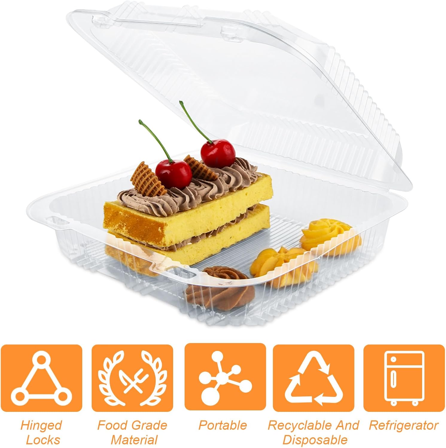 100 Pack Clear Plastic Clamshell Food Containers 8" x 8" x 3" Hinged Lids for Salads, Pasta, Sandwiches, To Go Containers - Image 4