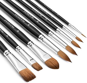 Watercolor Brushes Professional, Fuumuui 8Pcs Sable Paint Brush Set Variety Shapes with Flat, Round Pointed, Cats Tongue Oval Wash Perfect for Watercolor Acrylic Gouache Inks Painting