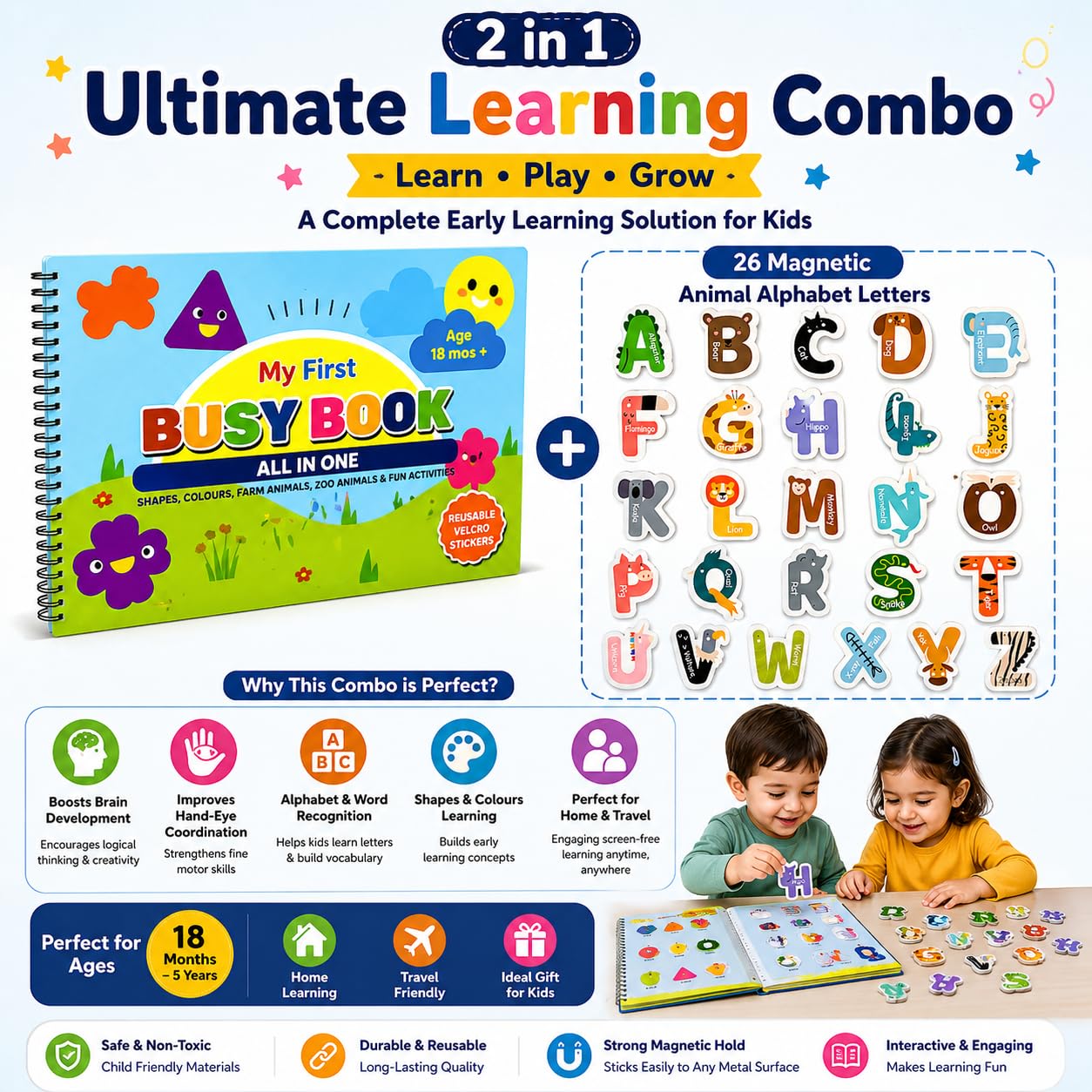 KIDSTER Learning Toy for Kids (18 Months–5 Years) | Montessori Activity Toy (Busy Book + Alphabet)