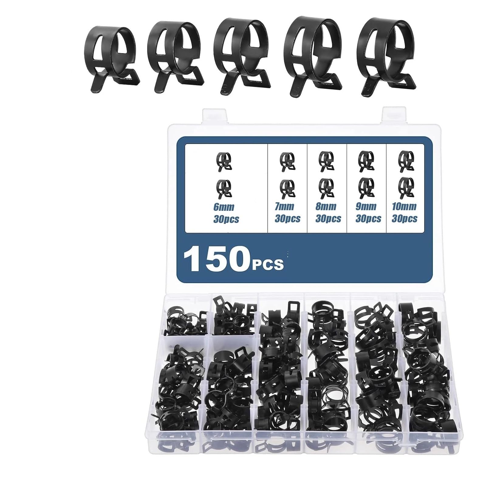 150 Uds 6-10mm Resorte De Vacío Combustible Aceite Manguera Agua Clip Tubo for Abrazadera Banda Kit Surtido Sujetadores Metal