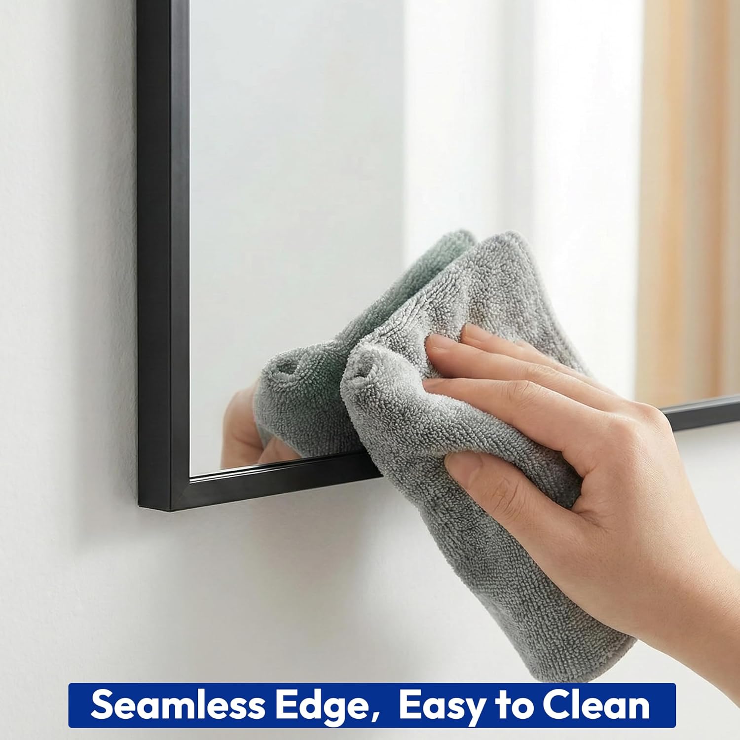 30" x 30" Square Matte Black Wall Mirror, Modern Geometric Metal Framed Decor, Bathroom Vanity & Entryway Accent Mirror, Flush Mount