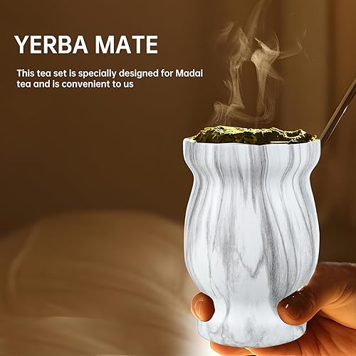 Miniatura 6 de Taza de yerba mate, juego de tazas de té de acero inoxidable de 8 onzas con cepillo para pajilla, cuchara para popote y popote plano, taza de té de
