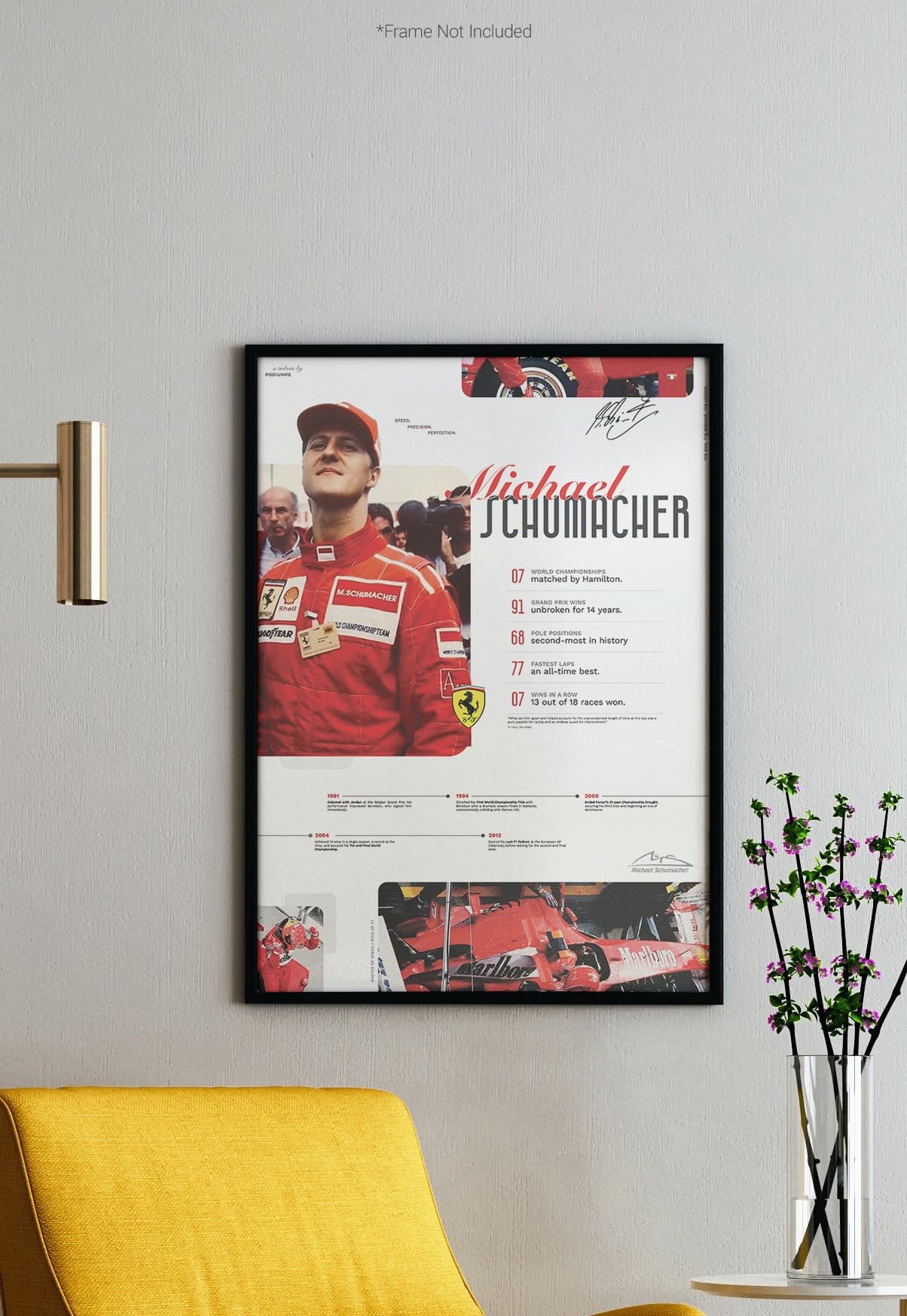 PodiumPe Michael Schumacher Infographic Poster | Ferrari Legend and F1 World Champion | A3 (11 x 16 inches), Unframed