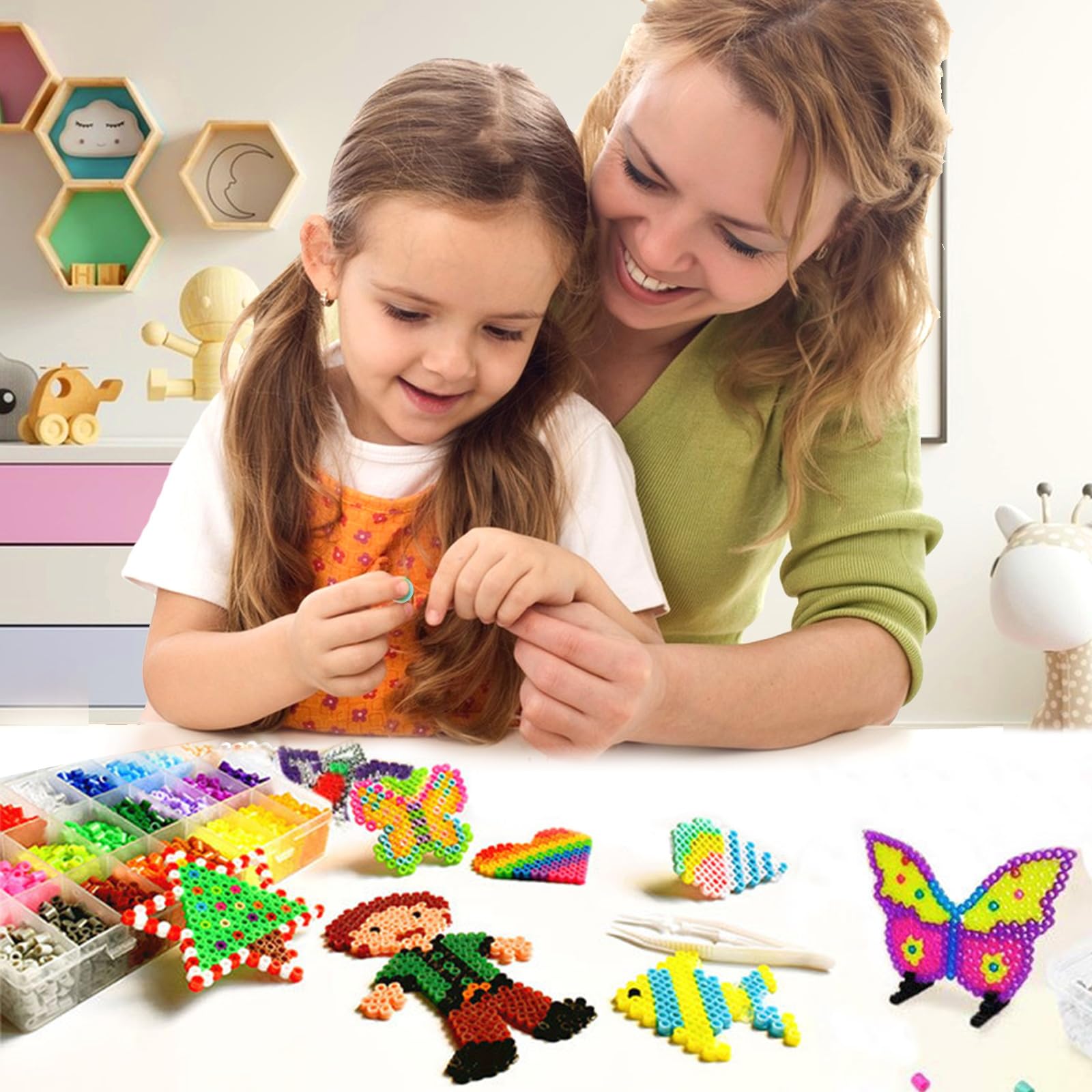 22 Pcs Hama Beads Pegboard Set - 5mm Clear Animal Shape Boards, DIY Fuse Bead Kit for Kids Crafting with 10 Ironing Papers, Including Craft Tray & Chain Accessories for Boys & Girls Creative Craft - Image 3