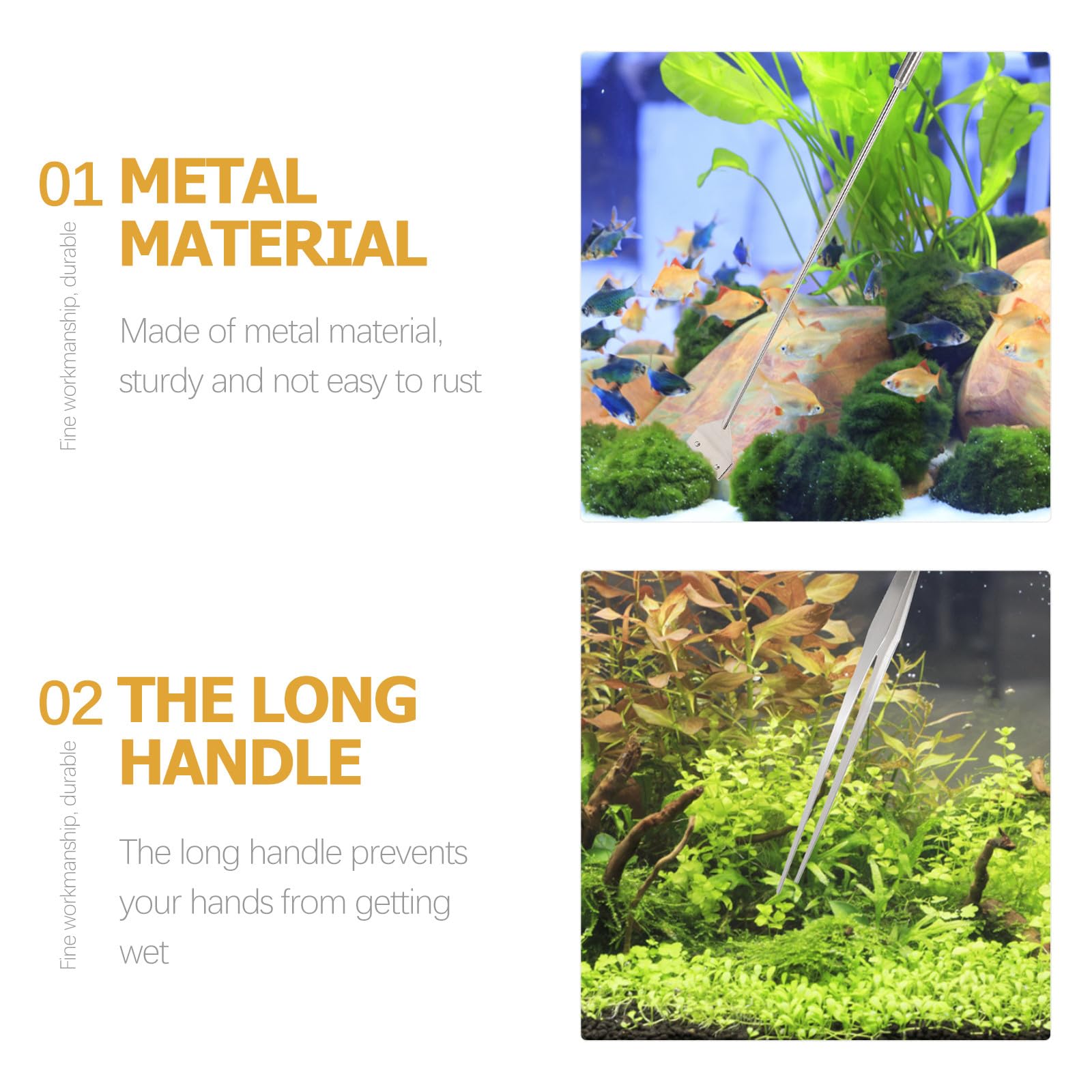 Abaodam Kit D'outils D'aquascaping et Grattoir à Algues Verre pour Nettoyage Rapide Pince et Ciseaux pour Aquarium en Métal Argenté
