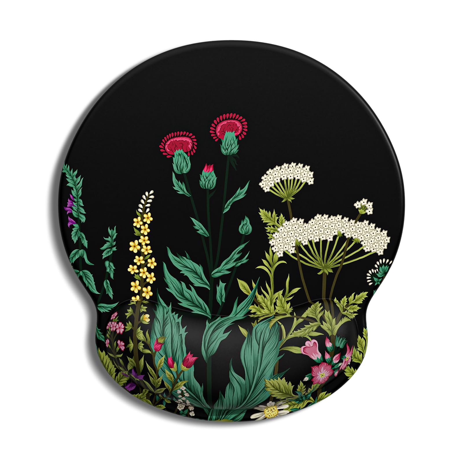 Auhoahsil Ergonomic Mouse Pad with Wrist Rest, Comfortable Silicone Non-Slip Computer Pain Relief Gel Mouse Mat with Wrist Support for Gaming, Work, Office, Women & Men, Cute Pattern, Night Flowers