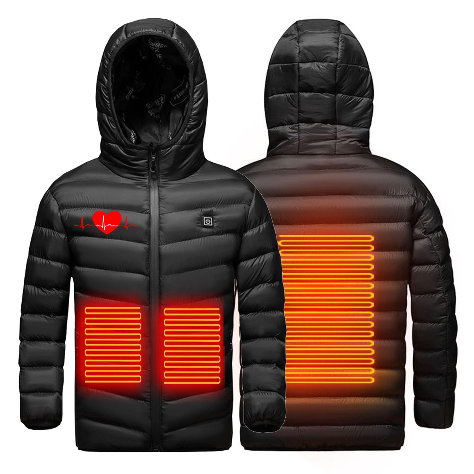 Manteau Chauffante USB Enfants Doudoune Chauffant avec 3 Zones de Chauffage Manches Longues Veste avec Capuche Imprimé Jacket Coupe-Vent Imperméable Outerwear pour Ski Pêche Camping de Pêche