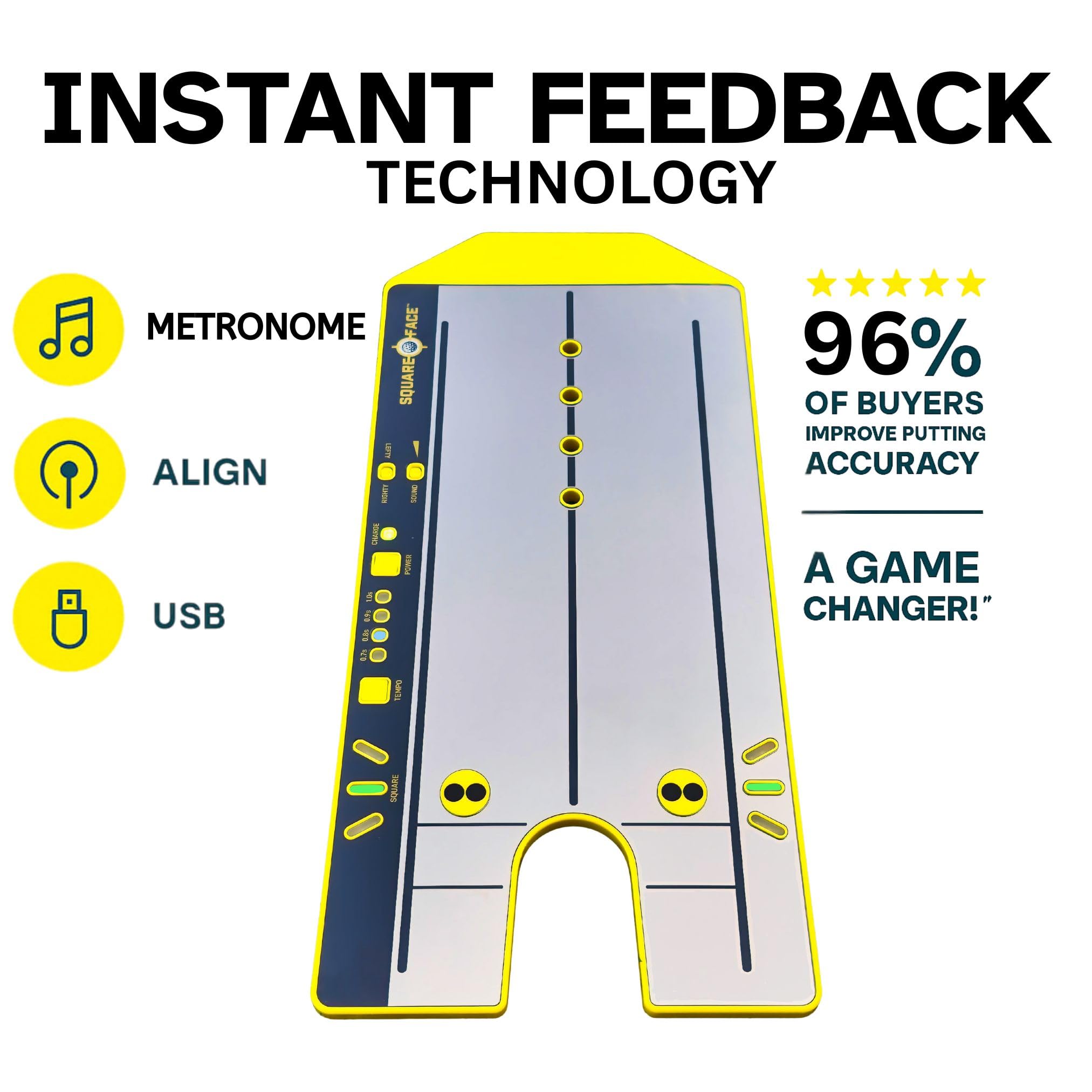 Putting Mirror Training Aid for Golf, Alignment Guide, Metronome, USB Rechargeable, Non-Slip Base, Durable Design