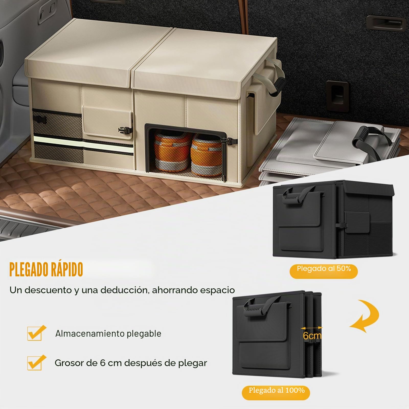 Ergocar Organizador De Maletero Tela Oxford Gran Capacidad Para Accesorios Interiores Coche, Bolsa Plegable Multicompartimento, Apto Para Autos, Suv, Camionetas y Automóviles
