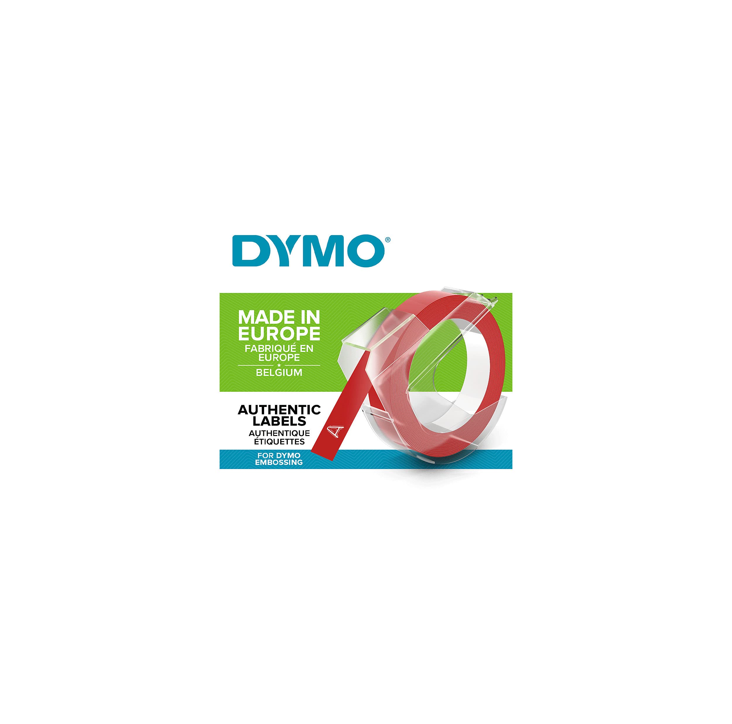 DYMO Prägeetiketten Selbstklebend 9 mm x 3 m – Weiß auf Rot