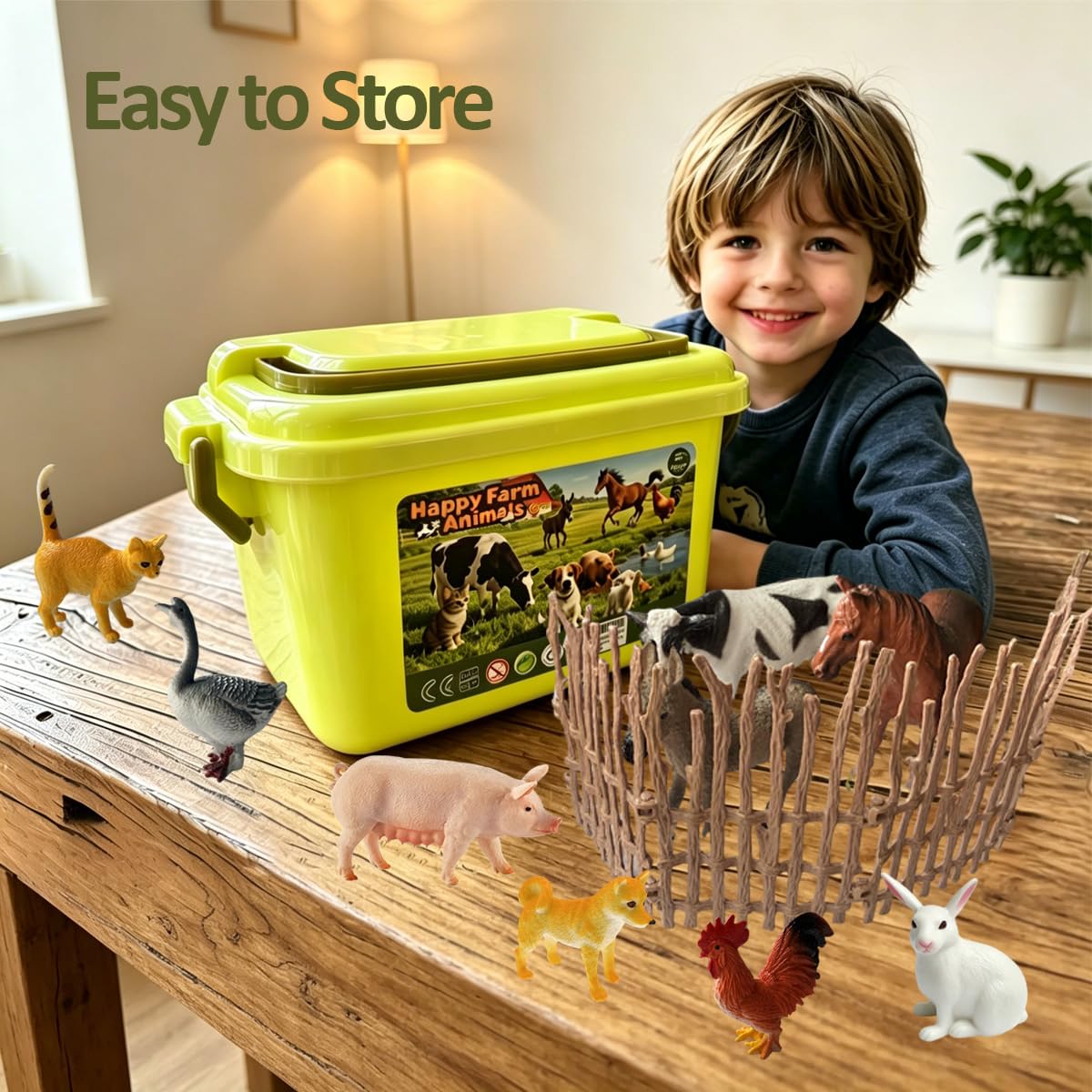 Bauerntiere Spielzeug Spielset für Kleinkinder, realistische Tierfiguren Spielzeug mit Haustier, Vieh und Geflügel Zaun Bauernspielset mit LKW, Vorschule Bildungs Lernspielzeug für 3+ Jahre