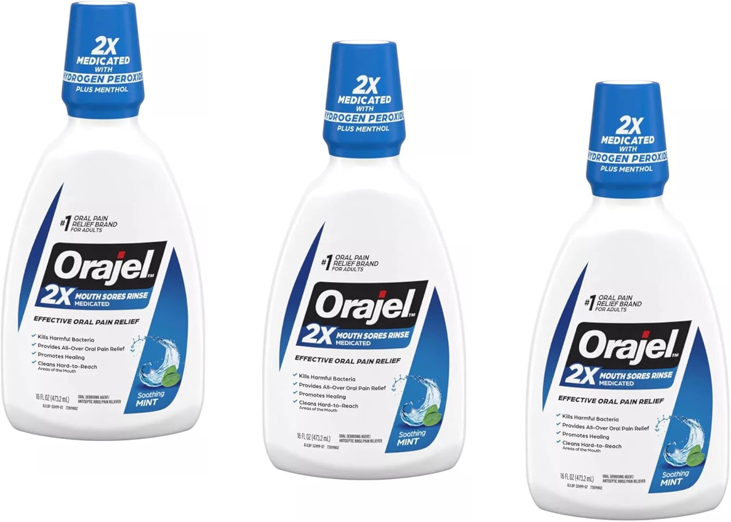 Orajel Antiseptic Mouth Sore Rinse 16 oz (Pack of 3)