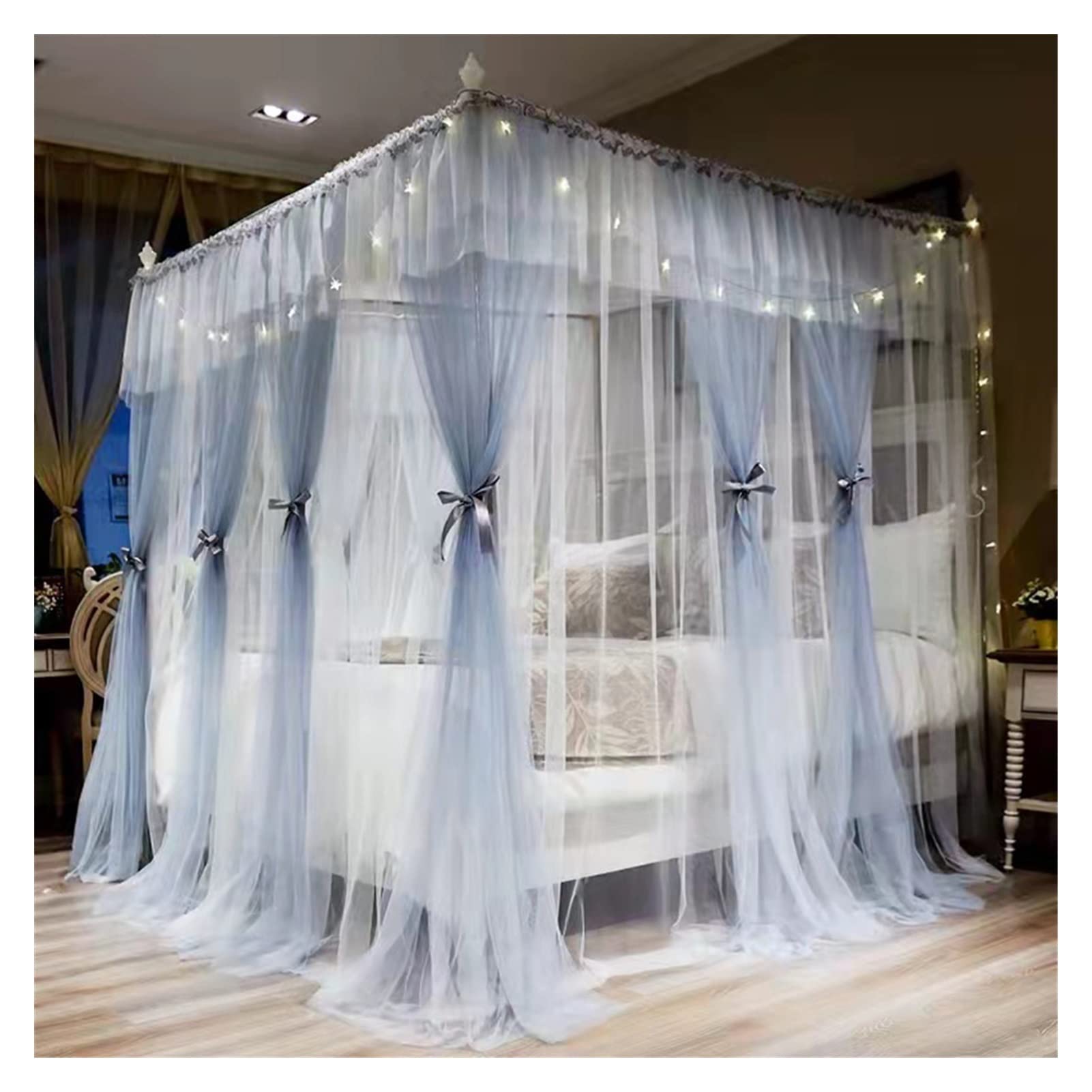 DXTFDHB European Mosquito Net Canopy Bed Mosquito Net With Frame Bed Netting Three-door for Single To King Size Beds Hammocks(Light Gray,1.8 * 2.2m bed)