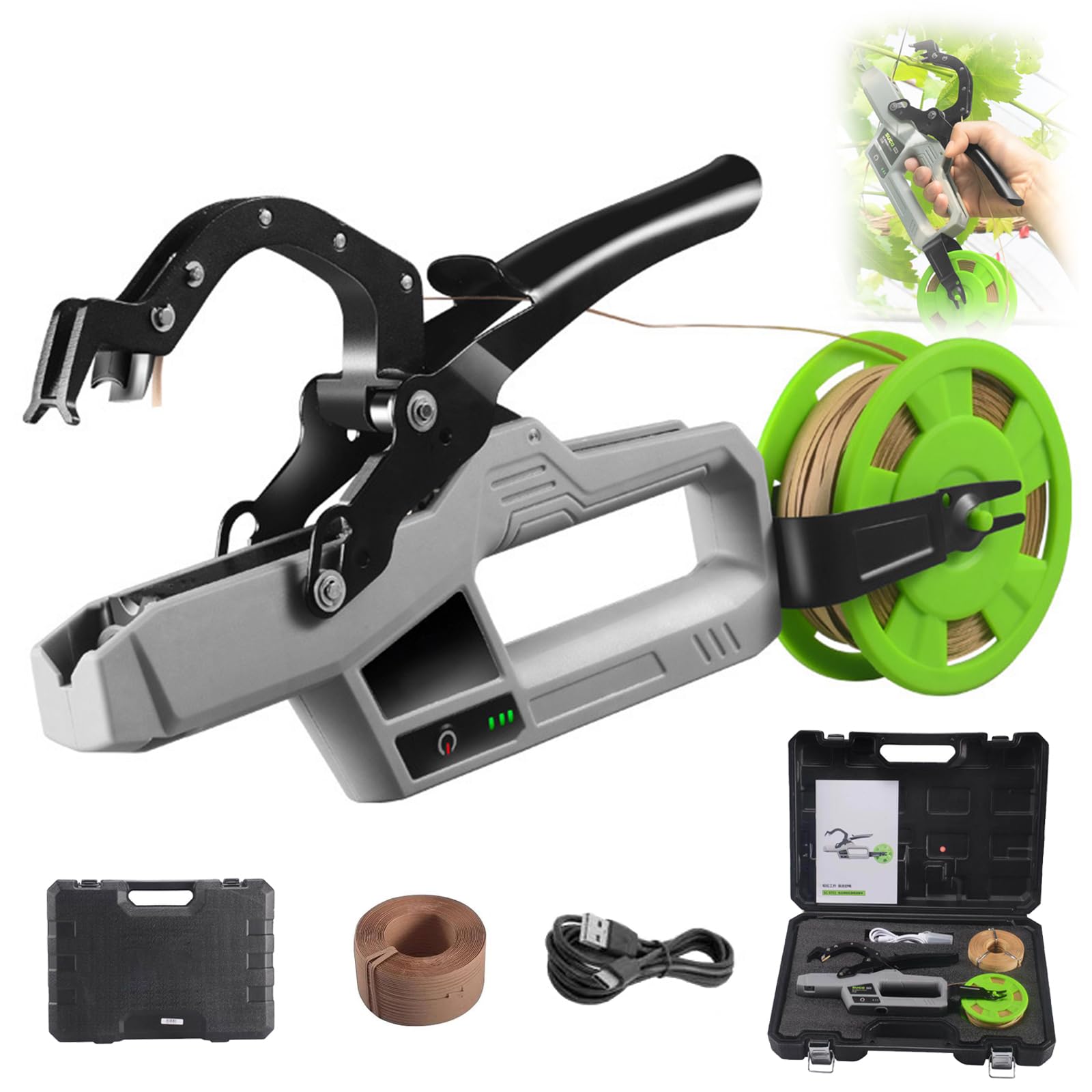 GOURIXIN Garden Plant Tying Machine, Professional Electric Plant Vine Tying Tool, 45mm Binding Diameter Plant Strapping Tape Wrapping Device for Tomatoes, Grapes, Cucumber, Vegetable, Fruit Trees