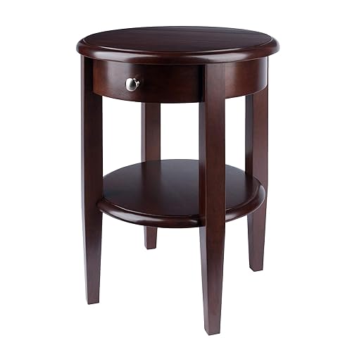 Concord Round End Table with Drawer and Shelf, for Living
