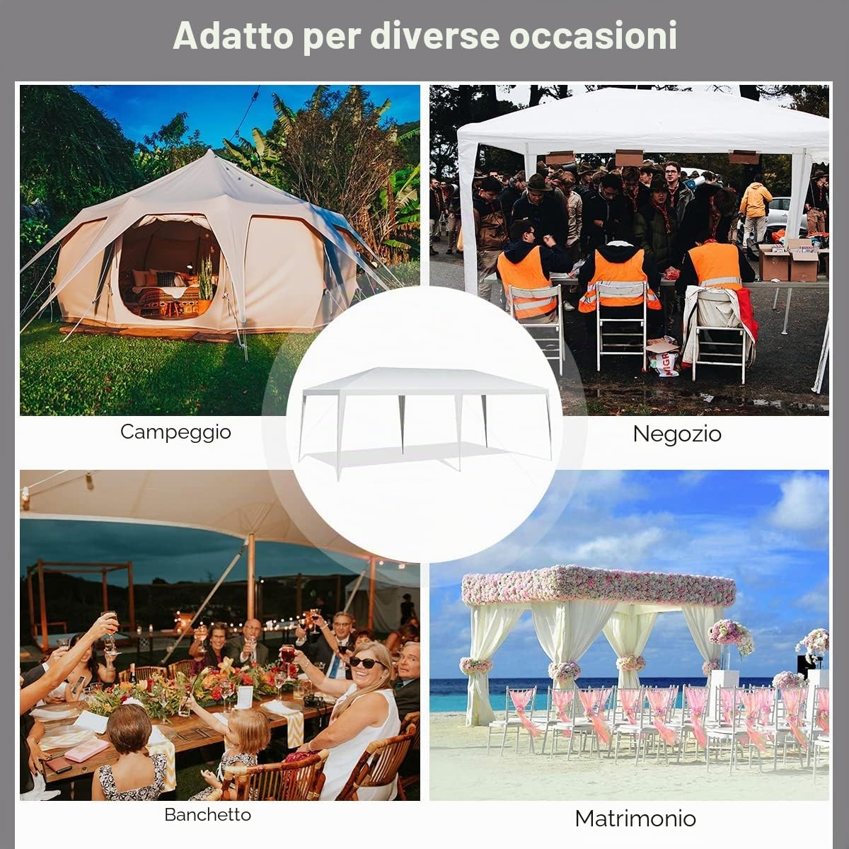FANTASK Gazebo da giardino, 3 x 6 m, portatile, per matrimoni, mercati di frutta, colore bianco