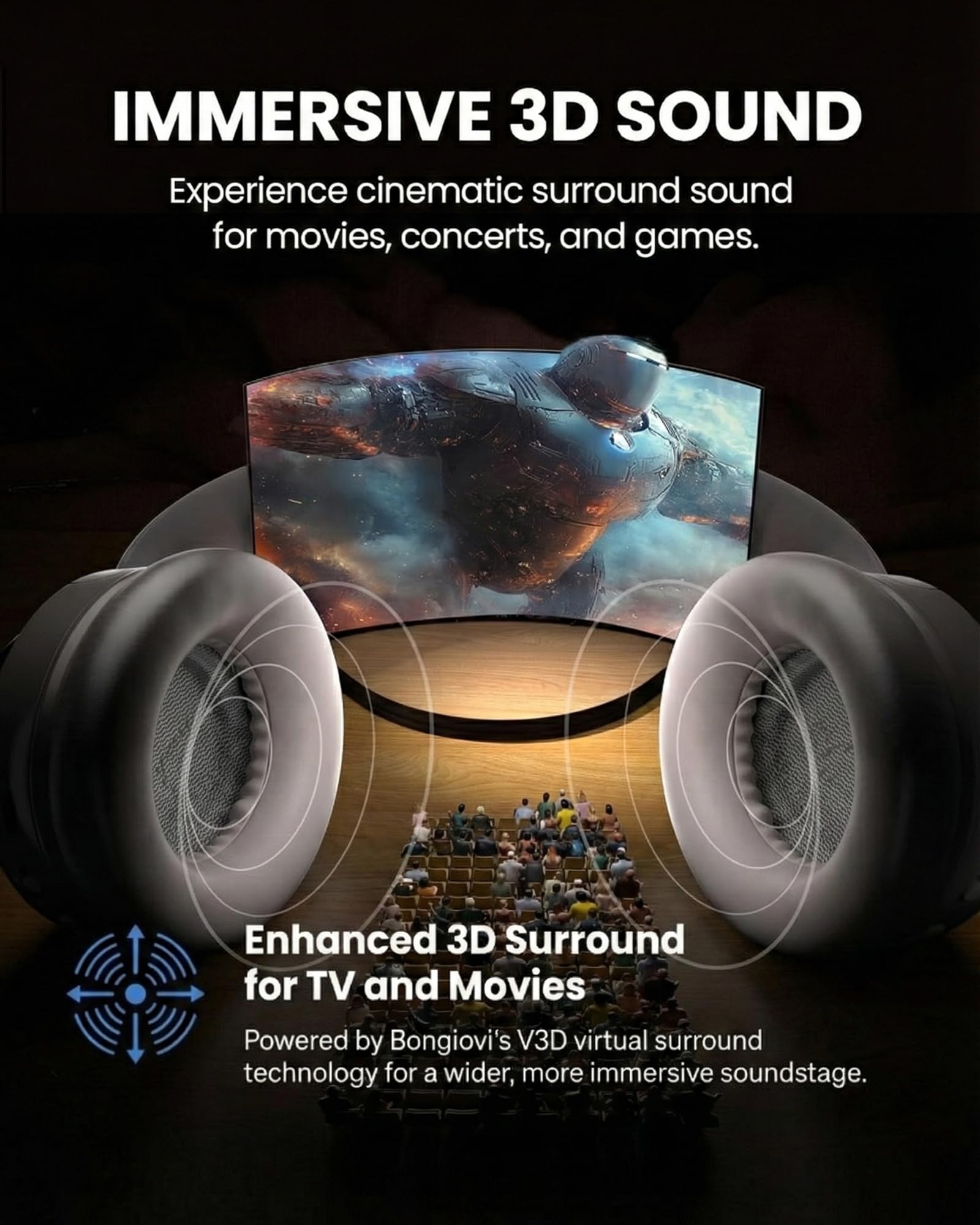 Avantree Eon 3D – 7.1 Virtueller Surround Sound Kabellose Over-Ear Kopfhörer für TV, Bluetooth Kopfhörer mit Ladestation