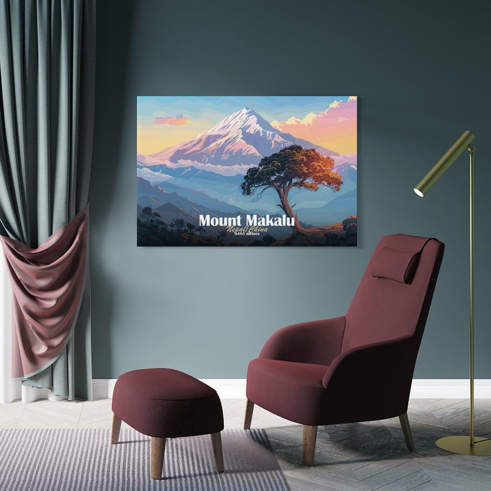 Junmoney Wall Picture Print Mount Makalu Landscape, 12x18inch(30x45cm), for Living Room, Lounge Or Sitting Room, A Home Accent with Warm Character