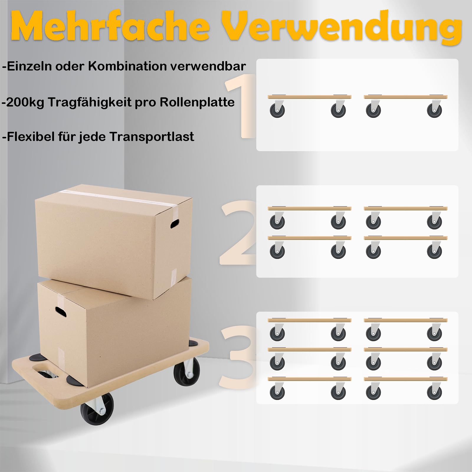 UISEBRT 4 Stück Transportroller 580 x 290 x 108mm Rollbretter Transport aus MDF-Platte Möbelroller Transporthilfe für Umzug Möbel-Transport - 200kg Tragkraft