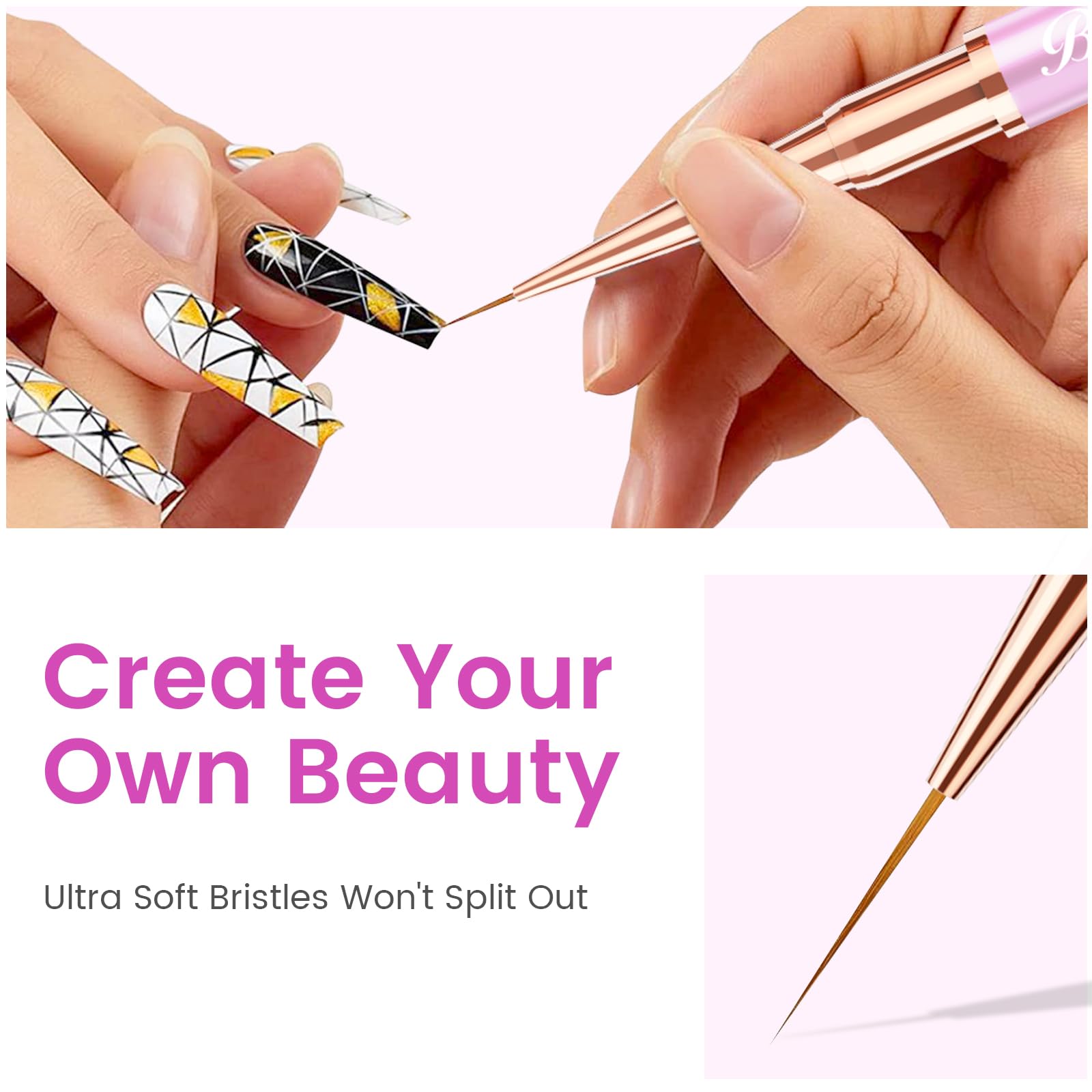 5 Pennelli Unghie Gel, Set Pennelli Per Nail Art e Disegni Unghie, Doppia Faccia Pennello Per Gel Unghie Ricostruzione, Smalto UV, Ombré, Pennelli Liner Con Coperture Protettive, Viola