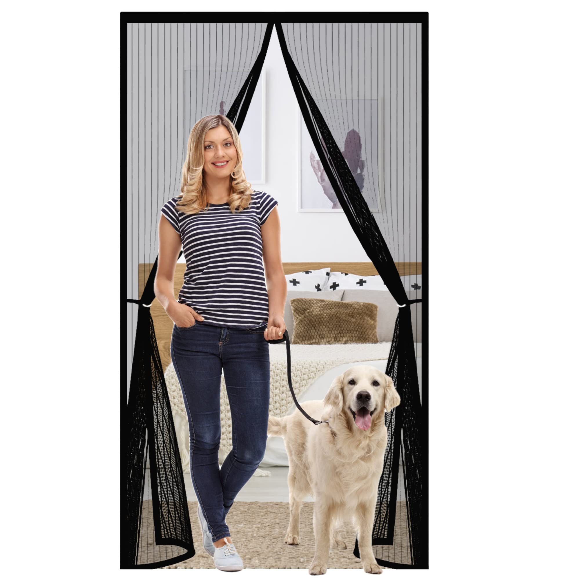 Weizero Black Fly Screens Doors Nets, 85 X 190 Cm Magnetic Flyscreen Net, Without Drilling Automatic Closing Magnet Screen Door For All Doors, Bug-Free Net Flies/Mosquito,