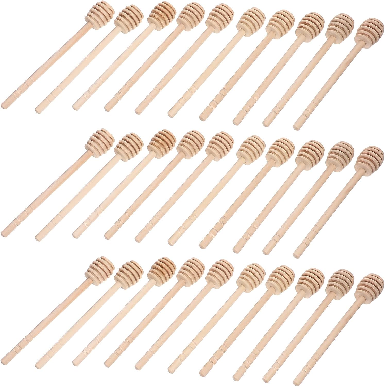 COLLBATH 50pcs Wooden Honey Dippers Grooved Stirrers Small Honey Spoons for Drizzling Syrup Chocolate and Caramel for Tea and Party Favors