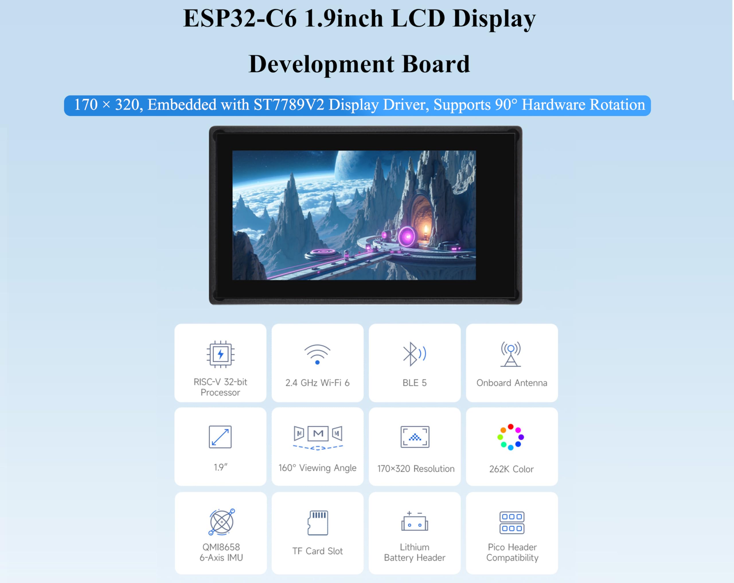 ESP32-C6 Development Board With 1.9inch LCD Display - WiFi 6 & Bluetooth 5, RISC-V Processor