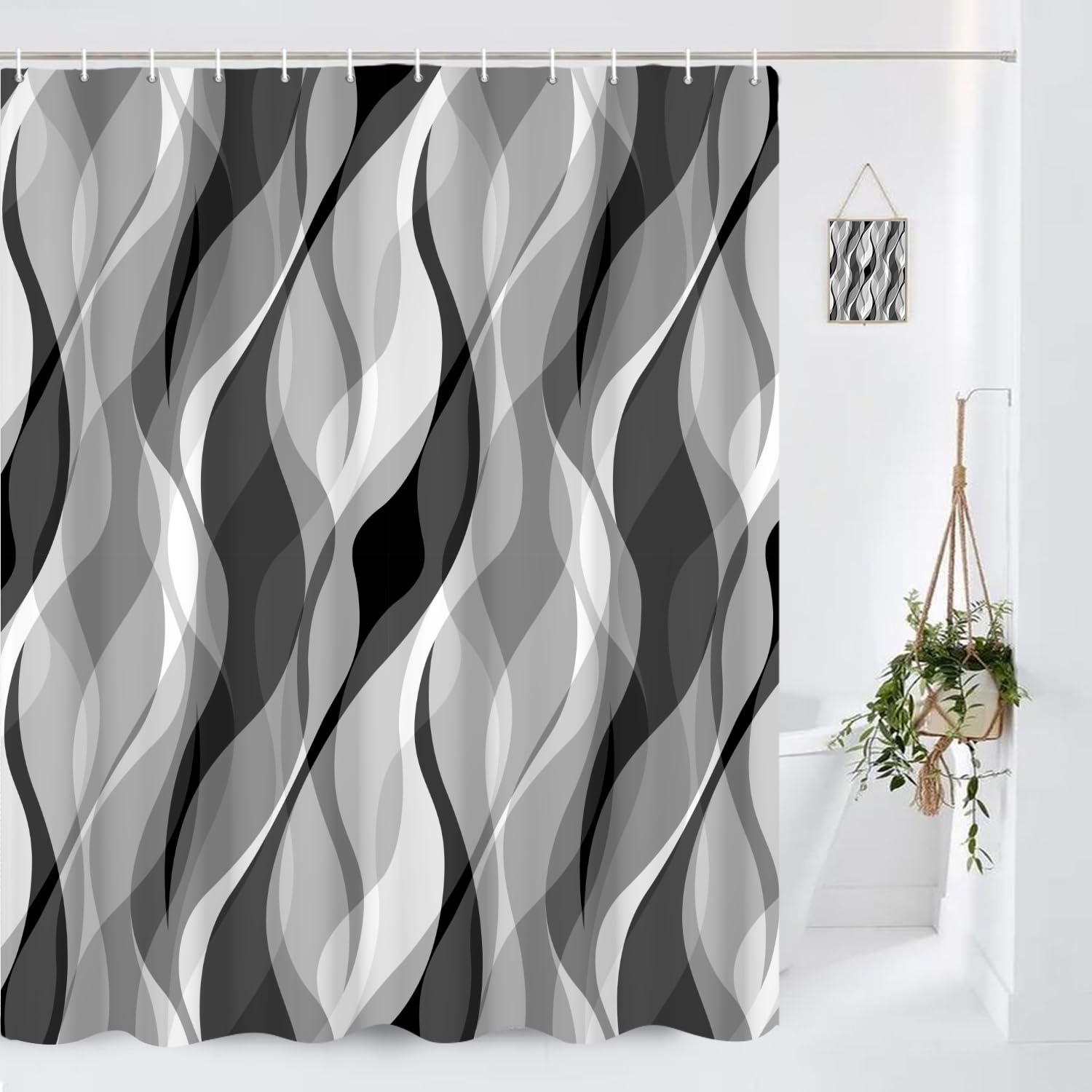 Canessioa Grey Shower Curtain Black and White Shower Curtains for Bathroom Modern Gray Geometric Abstract Striped Minimalist Polyester Bathroom