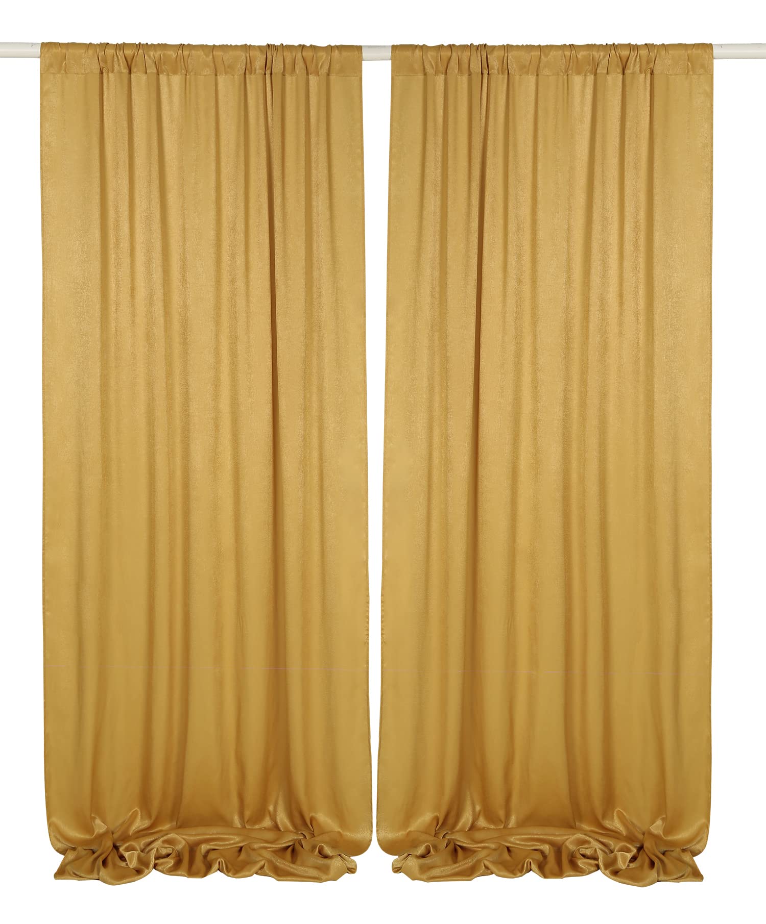 Cytdkve 9.6 Feet x 10 Feet Deep Gold Silky Soft Wedding Backdrop Curtain Drapes, Slightly Shiny Satiny Window Curtains Panels for Wedding Ceremony