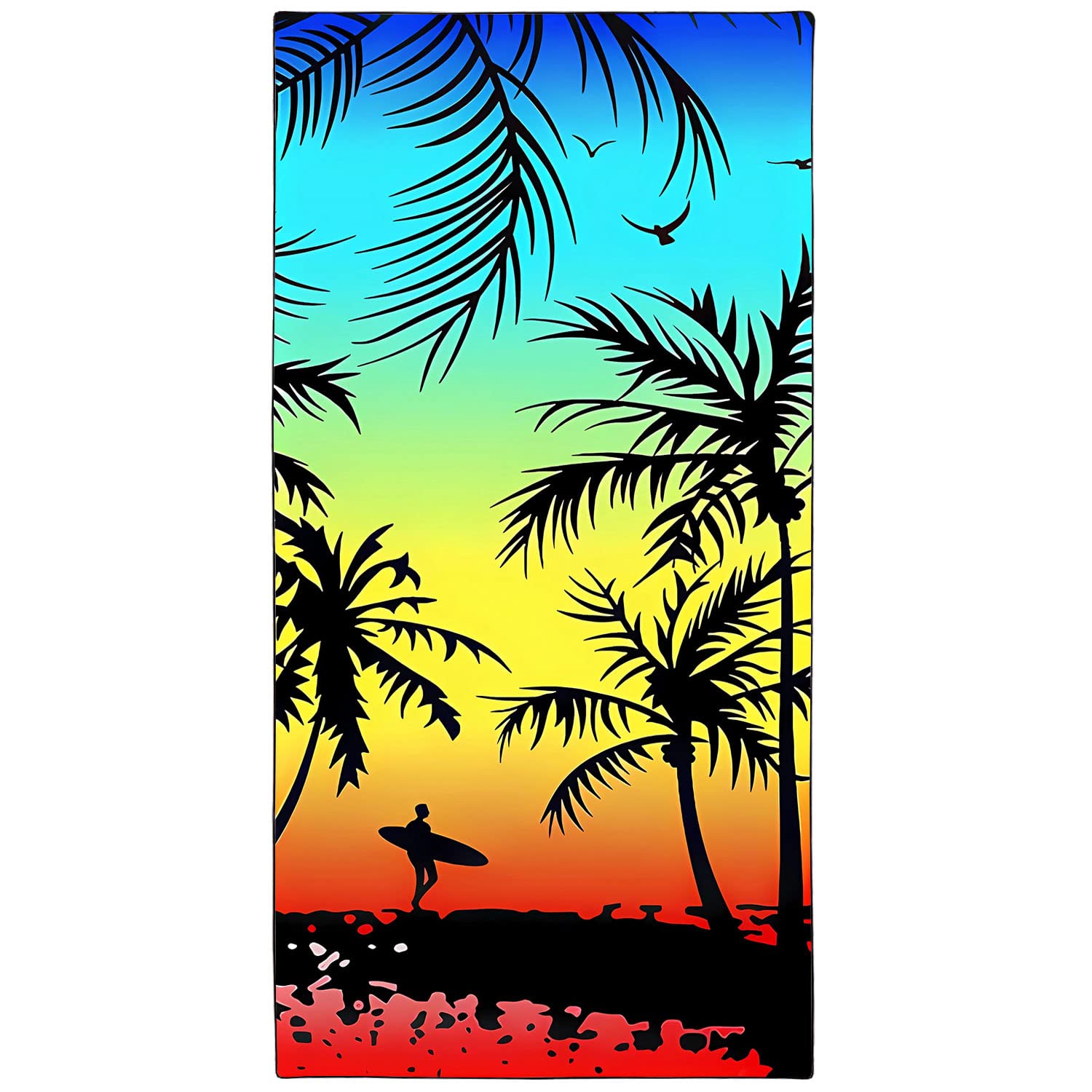 Zomer Strandtuch groß 90x180 cm Mikrofaser Schnelltrocknendes Bedrucktes Saunahandtuch mit Palmen Sonnenuntergang am Meer Motiv