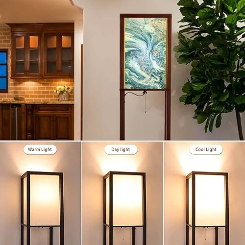 Miniatura 5 de Lámpara de pie de lujo natural con efecto marmoleado antigua técnica de dibujo oriental con estantes, puertos USB y toma de corriente, lámpara alta