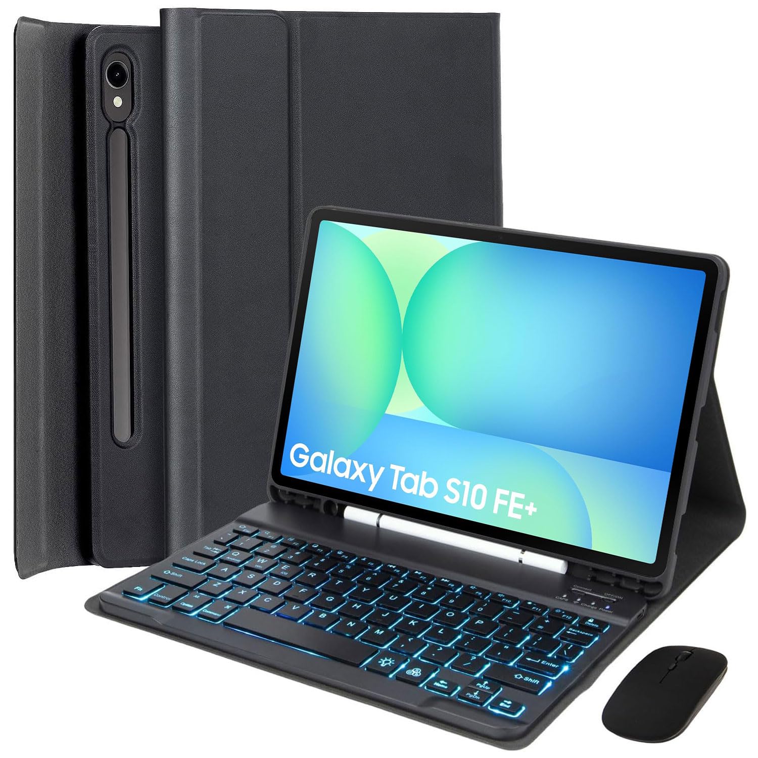 Funda con Teclado para Samsung Galaxy Tab S10 Fe+ Plus 13,1" 2025 Modelo (SM-X620/X626), Teclado Español Ñ Extraíble con Retroiluminación 7 Colores, Soporte para S Pen Y Ratón,Negro