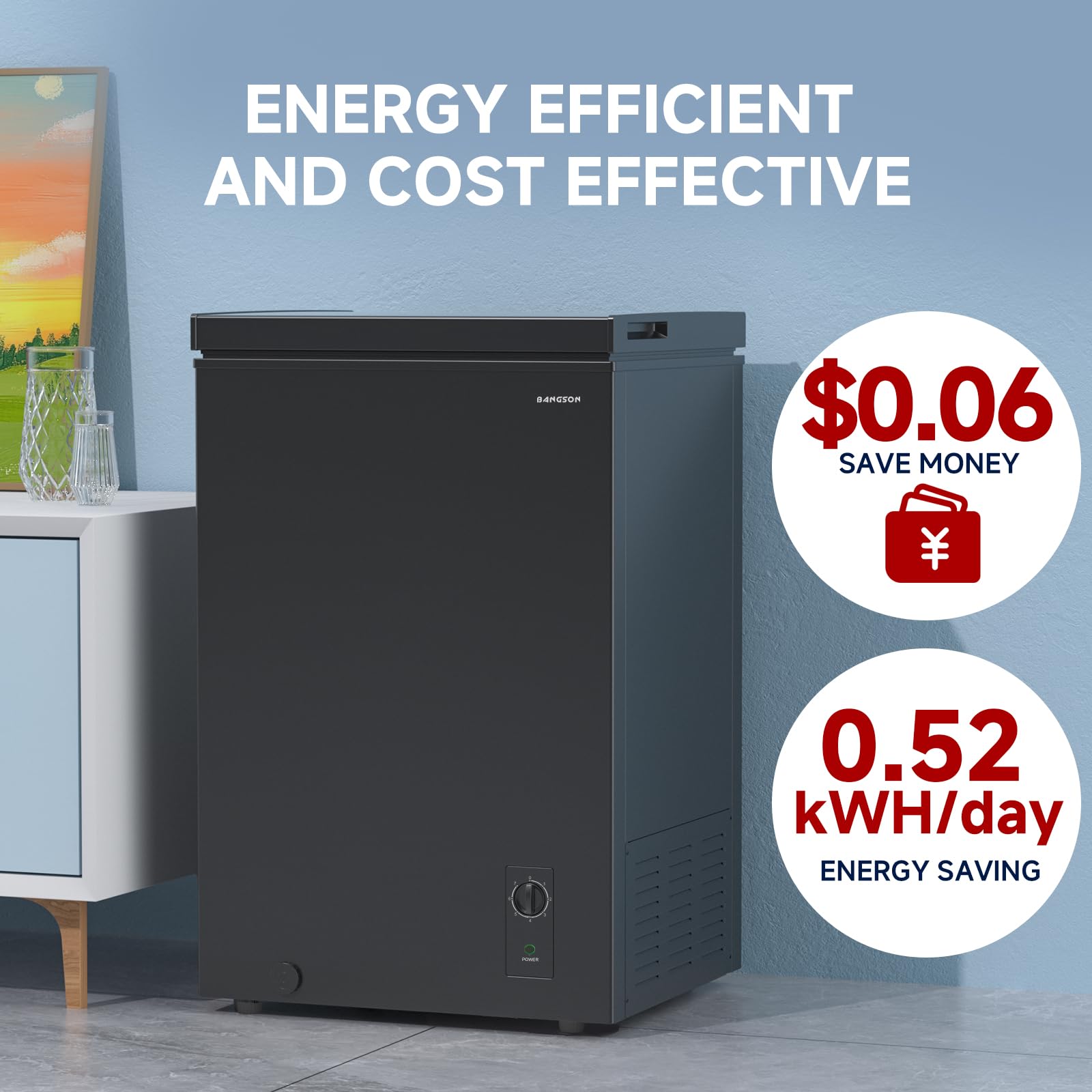 BANGSON 3.5 Cu.Ft Chest Freezer, Compact Deep Freezer with Removable Basket, Adjustable Thermostat, Energy-Saving, Quiet Mini Freezer for Home/Dorm/Apartment/Garage,Black on Fridge.com