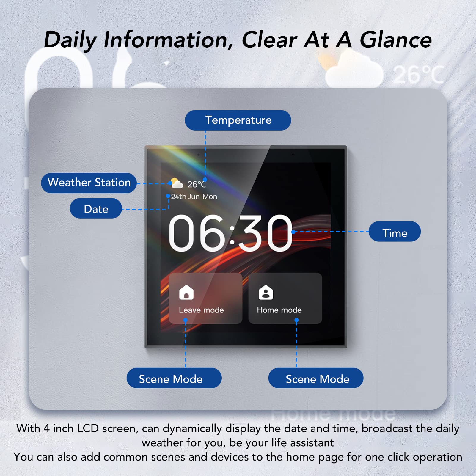 Smart Home Control Panel 4 Zoll Touchscreen Voice Control Smart Szene Wandschalter Panel für Tuya