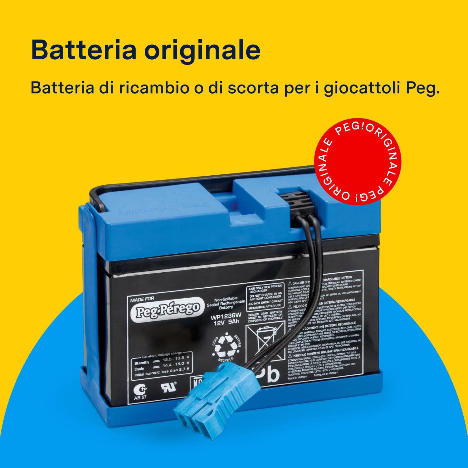 PEG Batteria 12V/8Ah - Ricambio Originale Ricaricabile per Veicoli Elettrici Peg Perego