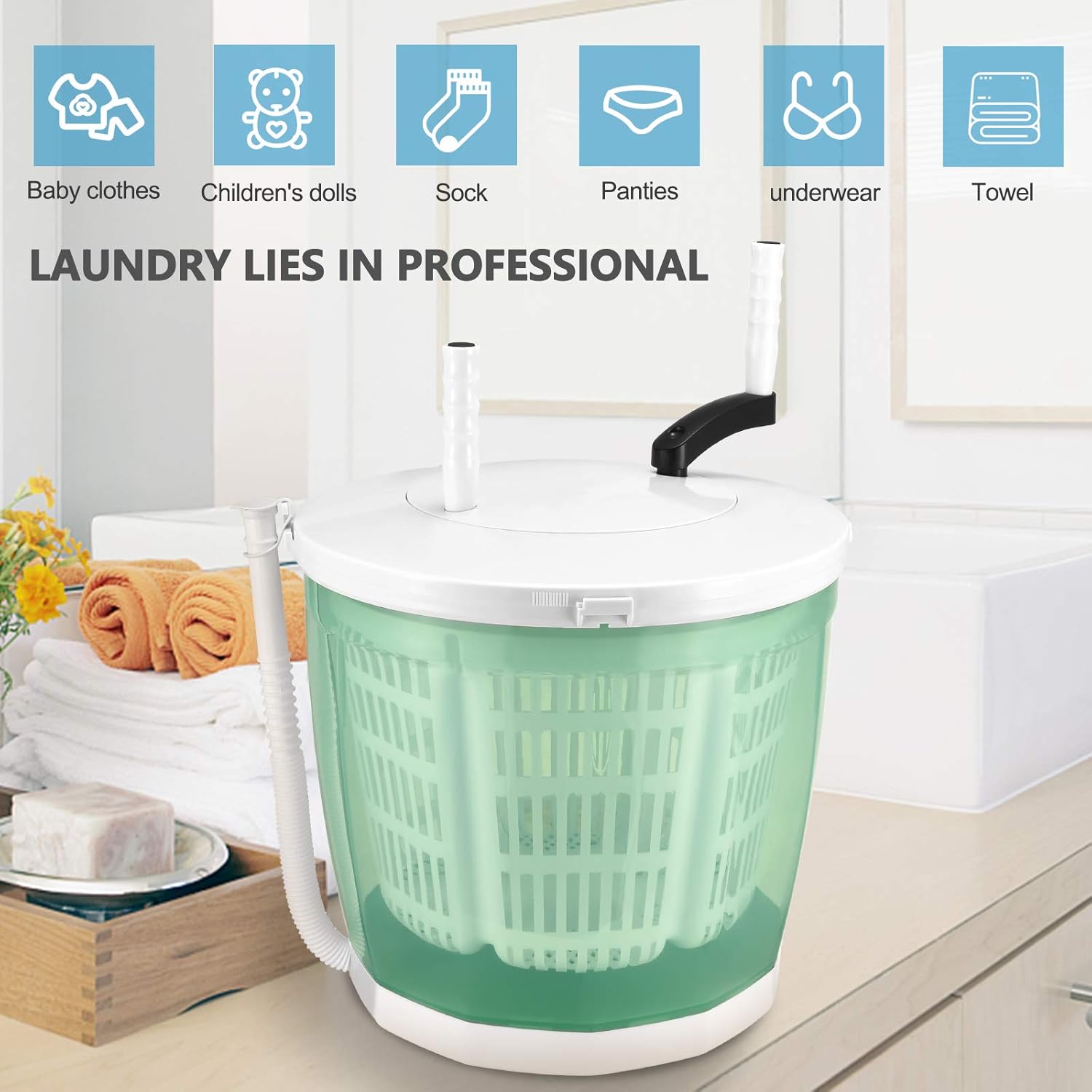Review Product Portable Washing Machine, SEAAN 2 in 1 Hand-operated Mini Machine Washer and Dryer-Manual Non Electric Caravans Spin Dryer for Dorms, Apartments, Camping Travelling Outdoor US Stock