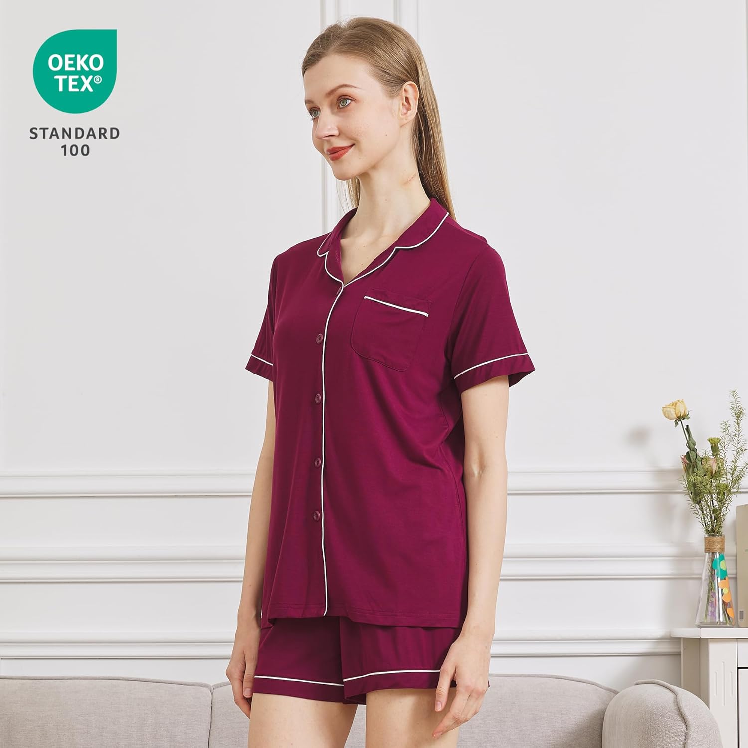 netdraw Women's Bamboo Viscose Pajama Sets Button Down Ultra Soft Comfy Cooling Lounge Sleepwear Pjs - Image 2