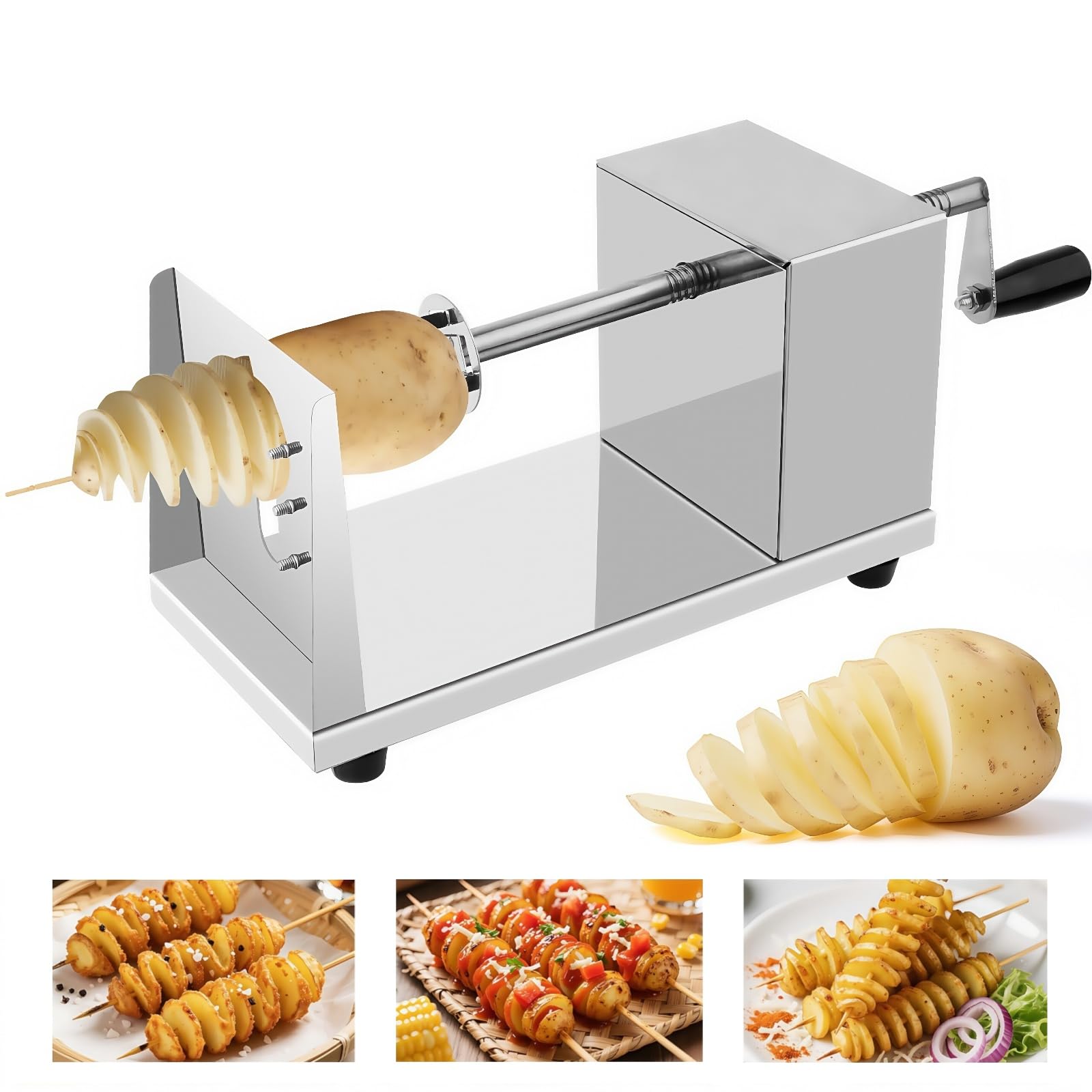 Spiralschneider Kartoffelschneider, Edelstahl Kartoffelspiralenschneider mit Rutschfester Griff, Spiralkartoffelschneider für Obst, Tornado Chips, Gurken Oder Karotten