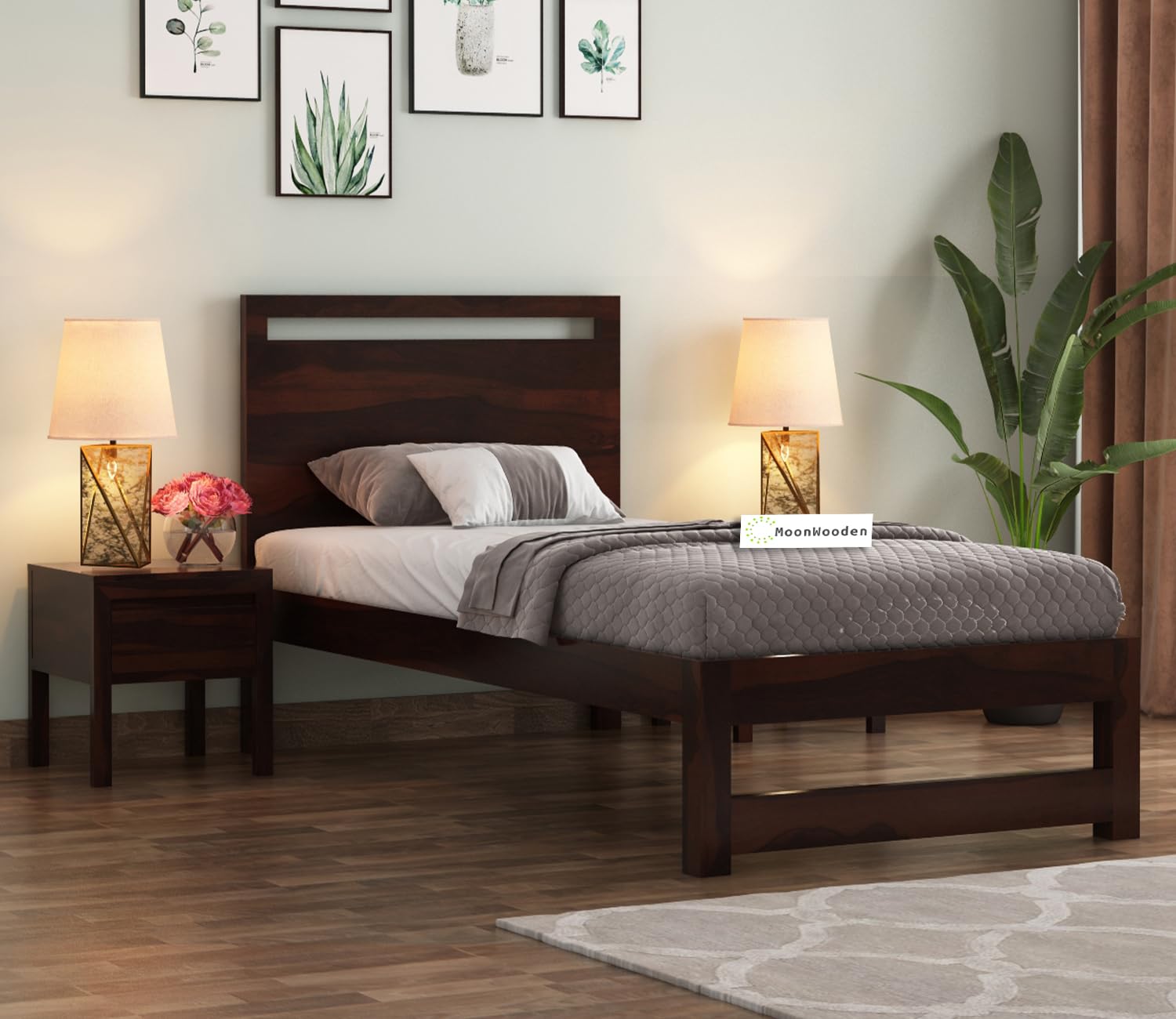 MoonWooden Solid Sheesham Wood Single Size Bed Without Storage for Bedroom Living Room Home Wooden Bed Palang Cot Diwan Furniture (Walnut Finish) (B0CCYNPV64) Amazon Price History, Amazon Price Tracker