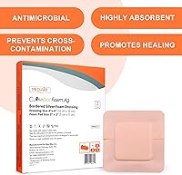Vista 2 de MedVance Aderezo de espuma plateada con borde estéril altamente absorbente, 4 x 4 pulgadas (almohadilla de 2 x 2 pulgadas), 5 aderezos/caja, 5